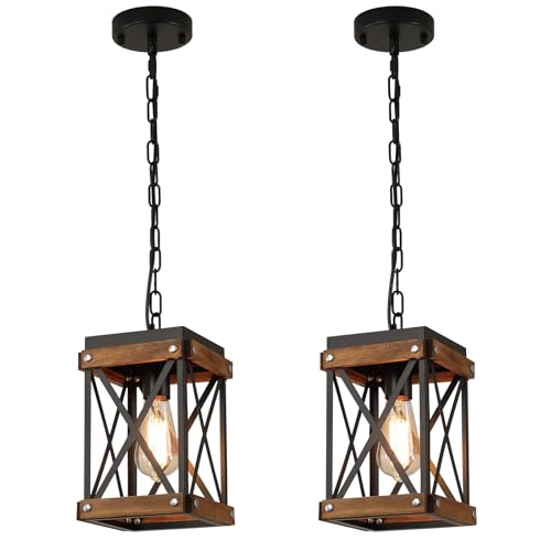 2 Pack Rustic Farmhouse Wood Pendant Light Fixture One (2 Count)