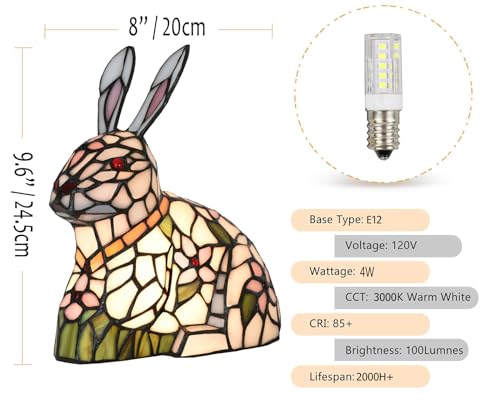 A0012 Tiffany Style Lovely Ratbbit Table Lamp Handmade Stained Glass Animal Night Light