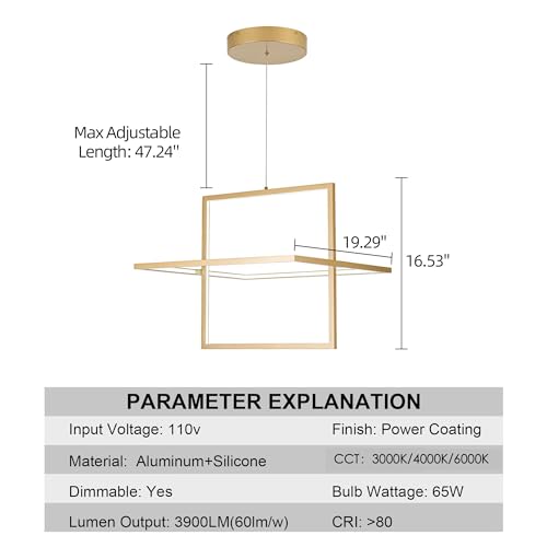 Modern Gold LED Square Hanging Pendant Chandelier