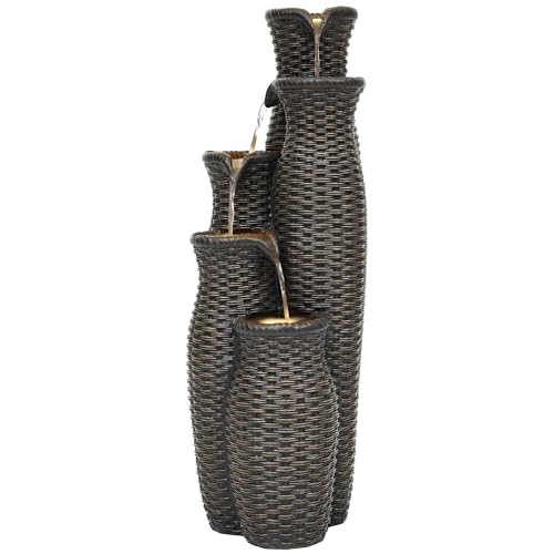 AUTODAYA 5 Tier Faux Rattan Vase Water Fountain Outdoor with LED Lights