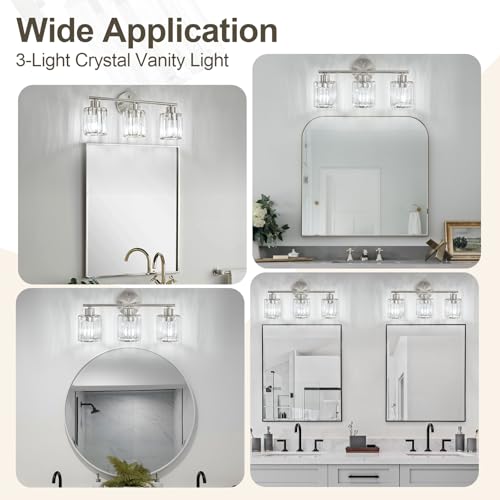 Modern Brushed Nickel Crystal Bathroom Light Fixtures