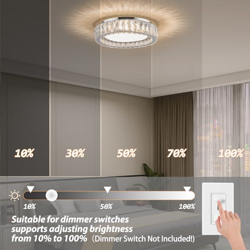 15 Inch Modern Chrome Crystal Flush Mount Chandelier