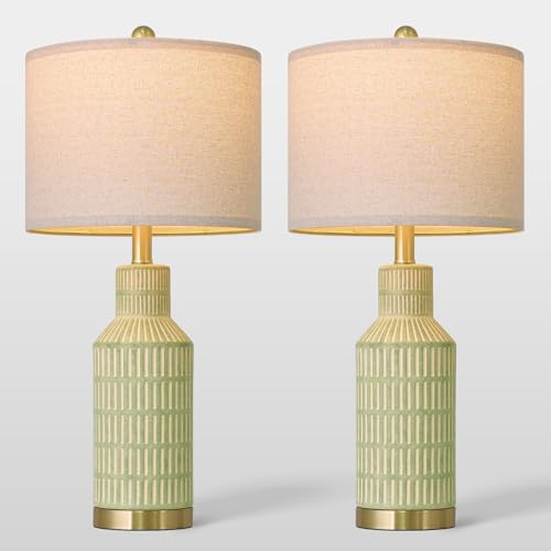25" Green Ceramic Table Lamp (2 Count)