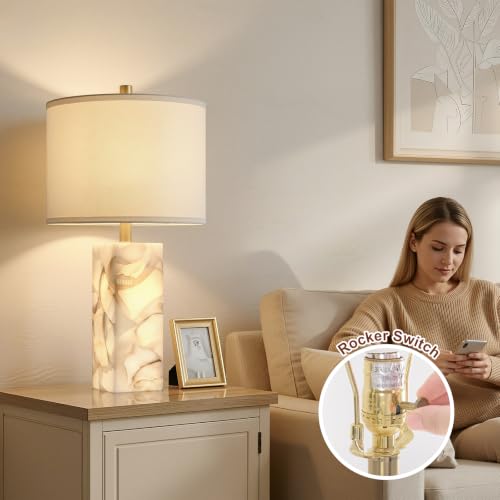 23" Alabaster Table Lamp Set of 2 with Night Light for Living Room (2 Count)