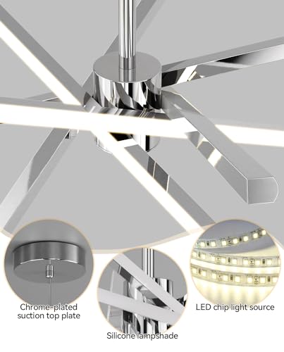 Modern Sputnik Chandelier Ceiling 82W LED Chrome Pendant Light Embedded Mount Chandeliers Dining Room Light Fixtures Over Table Dimmable with Remote Control for Living Room Kitchen Bedroom (5 Count)