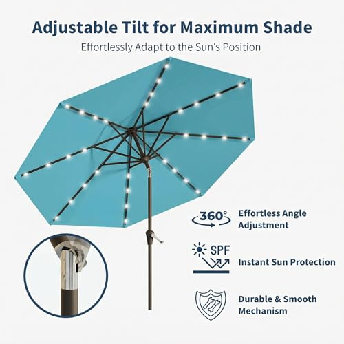 10FT Solar Umbrella 32 LED Lighted Patio Umbrella Table Market Umbrella w