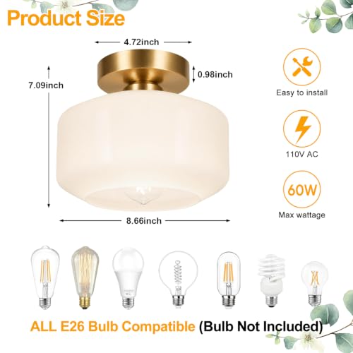 Industrial Semi Flush Mount Ceiling Light Brushed Gold