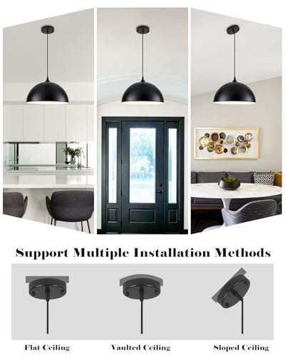14 Inch Black and White Dome Pendant Light