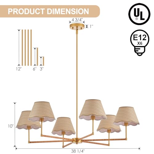 39” Boho Rattan Chandelier 6