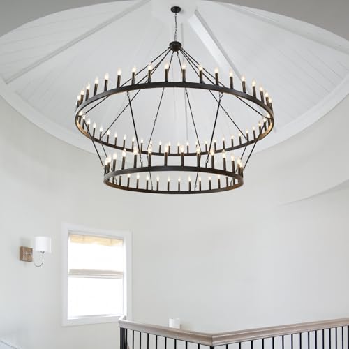 2 Tier Wagon Wheel Chandelier 80" Large Chandeliers for High Ceilings