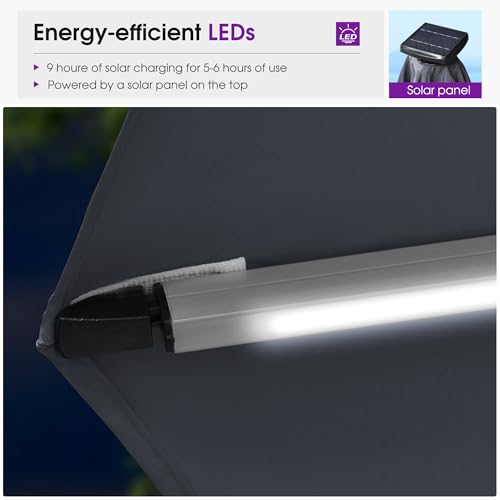 Patio Umbrella with Base 13ft Solar LED Light Double Top