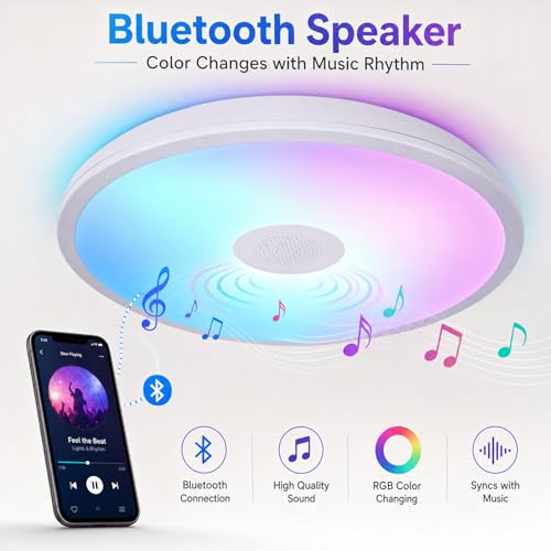 Upgrade Waterproof Ceiling Light Music Ceiling Lamp with Bluetooth Speaker