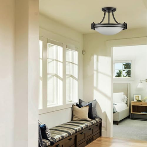 Matte Black Semi Flush Mount Ceiling Light Modern Farmhouse 2