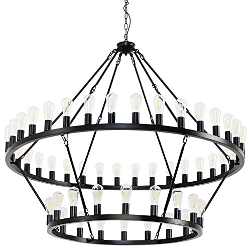 60 Inch Black Extra Large Wagon Wheel Chandelier