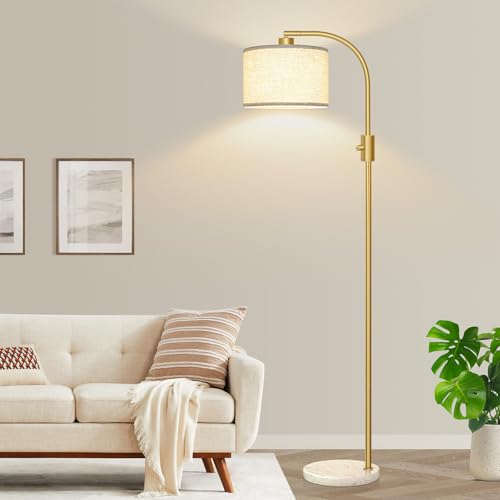 Upgraded Modern Arc Dimmable Tall Standing Floor Lamp with Marble Base & Linen Shade