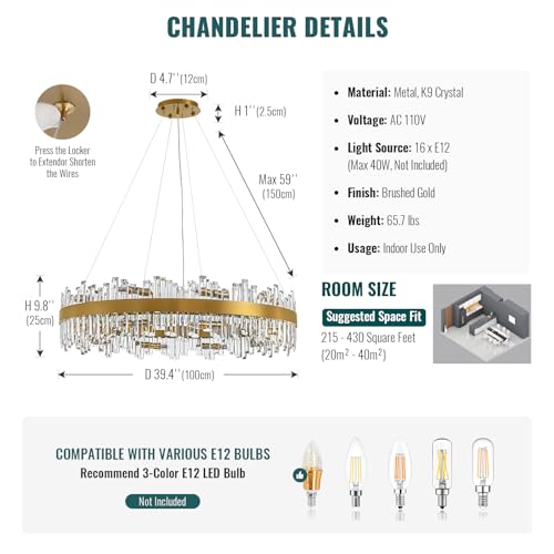 39.4'' Modern Crystal Chandelier