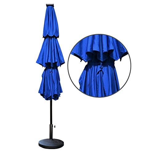 USA 10-Year-Non-Fading 9ft 3-Tier Market Patio Umbrella, Commercial Table Umbrella with 80 Solar LED Lights, Crank Open, Windproof & UPF 50+ UV Protection for Garden, Deck, Pool, Backyard, Royal Blue