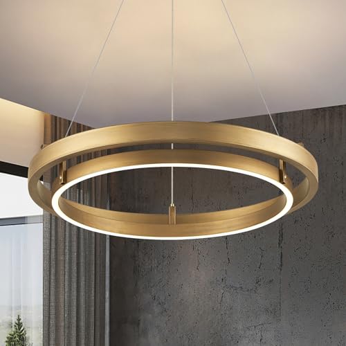 LED Ring Chandelier Brass Gold Round Chandelier 30W Entry Chandeliers Light