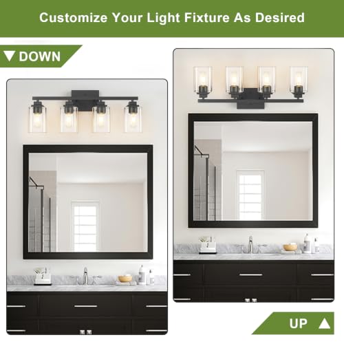 Matte Black Bathroom Light Fixtures (Black-Clear Shade / 4-Light)