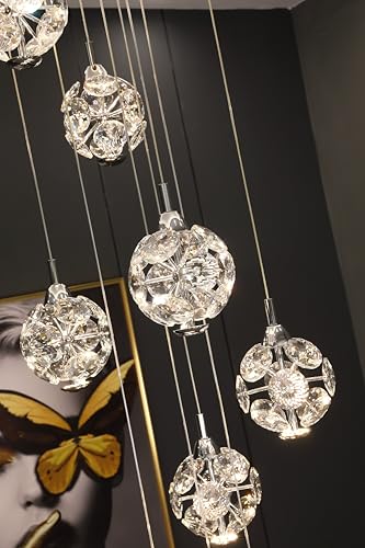 10 Light High Ceilings Long Chandeliers Modern Crystal Staircase Chandelier Hanging Flush Mount Lighting Fixtures for Spiral Staircase (127 Count)
