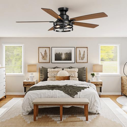 52 Inch Ceiling Fan with Light and Remote Control (Oil Black)