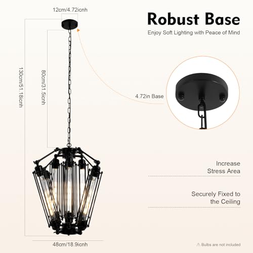 8 Light Industrial Vintage Black Metal Chandelier for Dining Room