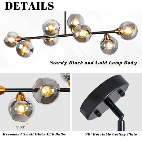 Linear Chandeliers for Dining Room 50" Gray Globe Rectangle Pendant Light