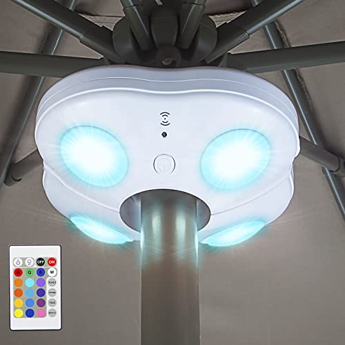 Patio Umbrella Lights Outdoor Umbrella Pole Light Battery Operated Cordless 12 Color Changing Umbrella Light with Remote