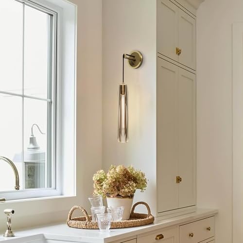 Lighting 15” Crystal Wall Sconce Light Indoor Amber Wall Sconce Modern Luxury Wall Sconces Gold Long Wall Lights for Living Room Bedroom Mid Century Wall Lamp
