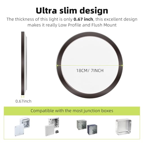 4PACK Flush Mount LED Ceiling Light Fixture 5CCT 7Inch 15W & 100W Equivalent Closet Light Fixture (4 Count)