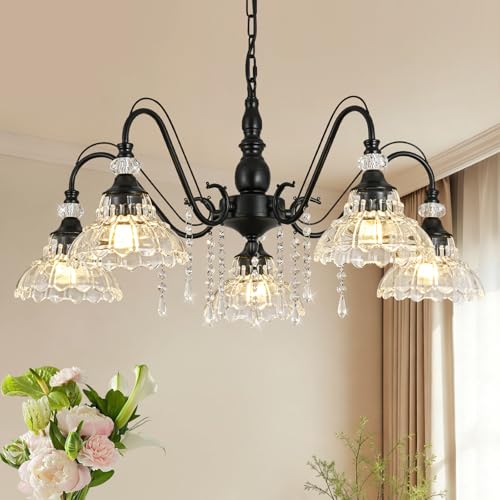 5 Light Chandelier in Matte Black Finish with Flower (5-Light / Black)