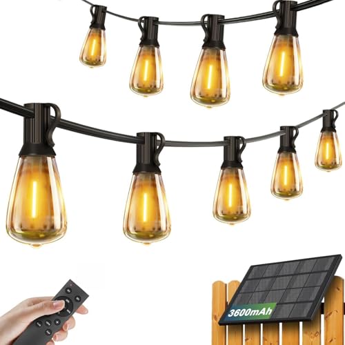 50FT Solar String Lights Outdoor with 32 LED Bulbs 1.5FT Bulbs Spacing