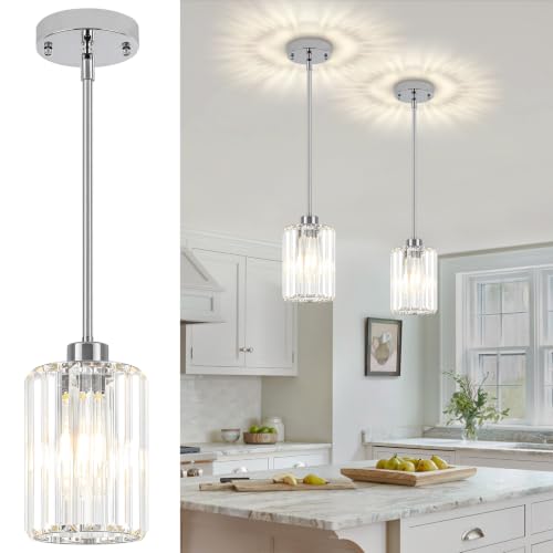 2 Pack Chrome Pendant Lights Over Island Modern Crystal Kitchen Lighting (2 Count)