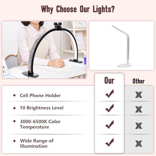 Half Moon Light for Nail Desk with Phone Holder