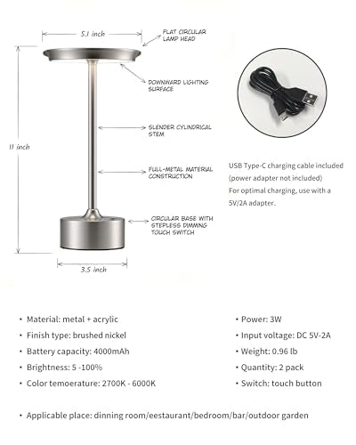 Rechargeable Table Lamps Set of 2 (2 Count)