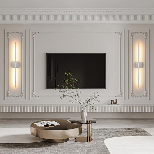 36 Inch Sand Nickel Battery Operated Wall Sconces Set of 2 with Remote (2 Count)