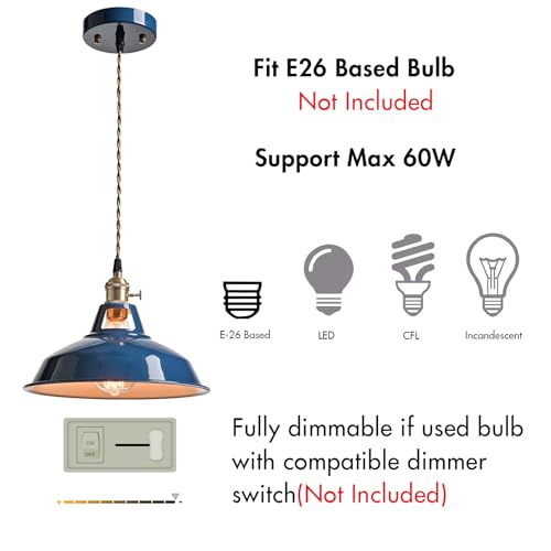 Kitchen Pendant Light Blue Metal Barn Shade Modern Dimmable Pendant