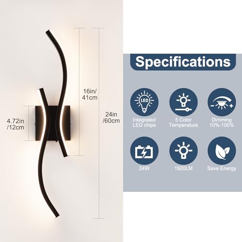 Black Modern Wall Sconce Set of 2
