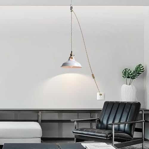 Nordic Plug in Pendant Light White Barn Shade with Dual Switches