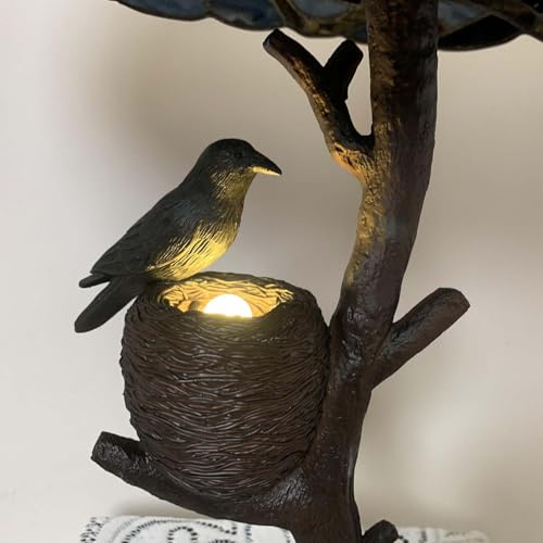 L10968 Raven Nest Tiffany Style Stained Glass Table Lamp