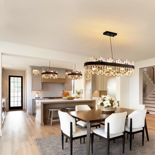Rectangular Black Crystal Chandelier for Dining Room