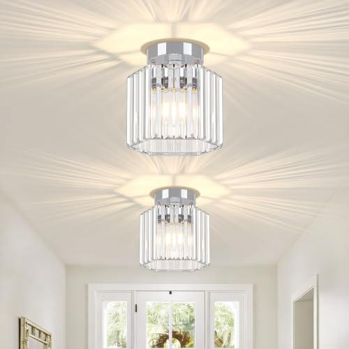 2 Pack Modern Crystal Ceiling Lights Chrome Entryway Light Fixture (2 Count)