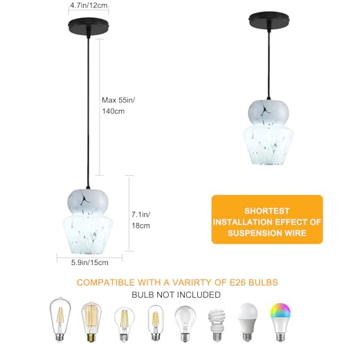 Industrial Pendant Light with Glass Shade Matte Black Pendant Lighting Adjustable Industrial Retro Style Hanging Light