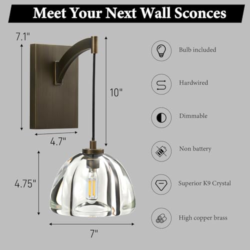 Crystal Brass Dome Wall Sconce