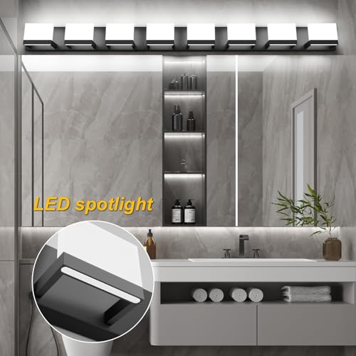 8 Lights Modern LED Black Vanity Light for Bathroom Wall Light Up and Down LED Bathroom Light Fixtures Over Mirror (8 Count)