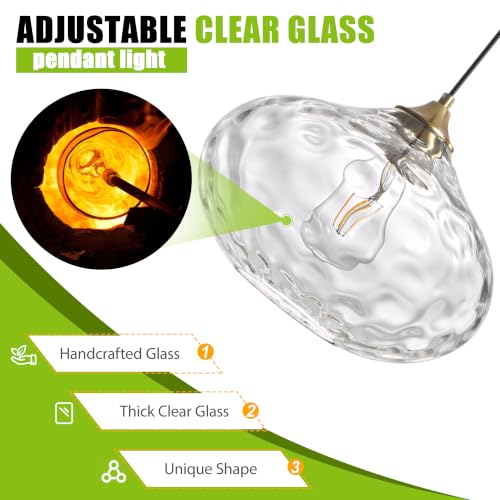 11in Gold Pendant Lights Kitchen Island with Hammered Clear Glass Shade 1PC