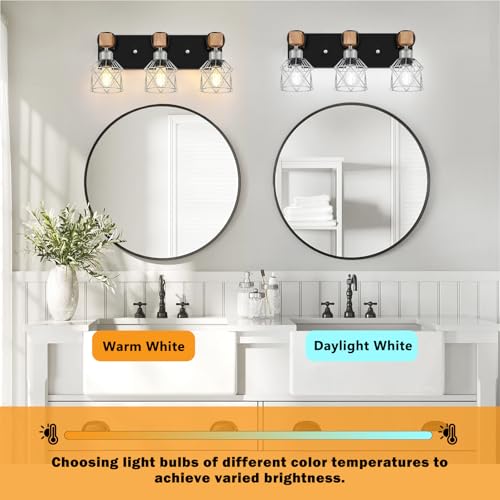 3 Light Wood Bathroom Light Fixtures Over Mirror