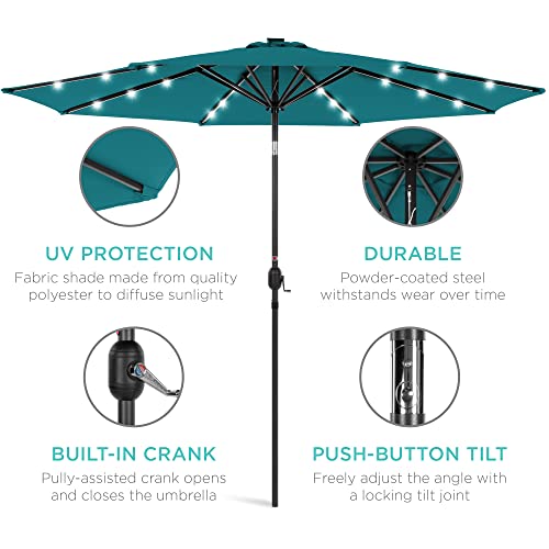 10ft Solar Polyester LED Lighted Patio Umbrella w
