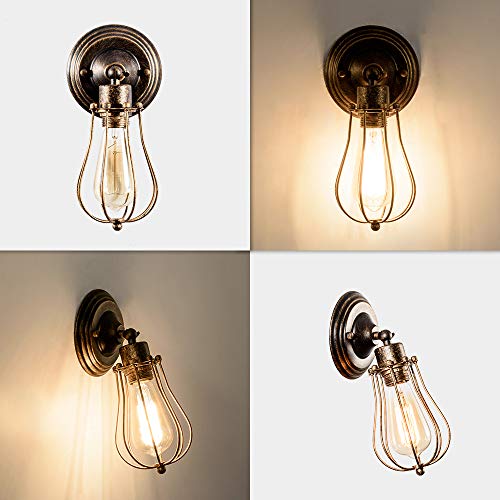Industrial Wall Sconce Vintage Lighting Adjustable Lamp Socket Wire Metal Cage Wall Light Shade Edison Style Antique Fixture Porch Mirror