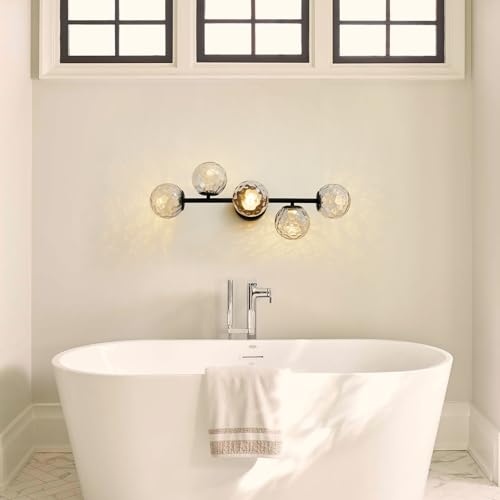 Black 5 Light LED Modern Hammered Glass Globe Bathroom Vanity Light